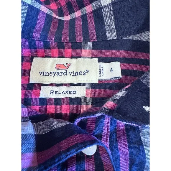 Vineyard Vines Womens Relaxed Fit Plaid Button-Down Shirt Cotton/Linen Blend - Picture 5 of 7